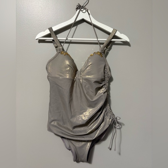 Marlies Dekkers Flic & Flac Sun-kissed Gold One Piece Plunge Top Swimsuit - Picture 3 of 17